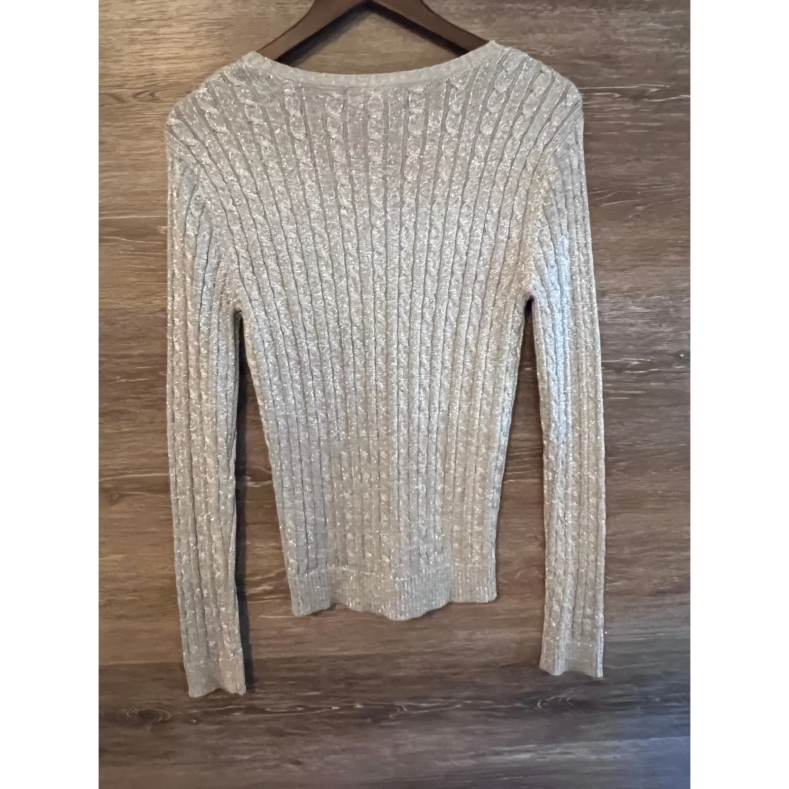 Ralph Lauren Women V neck Sweater sz M Fisherman Silk Silver Long Sleeves Y2K Size M - Image 8