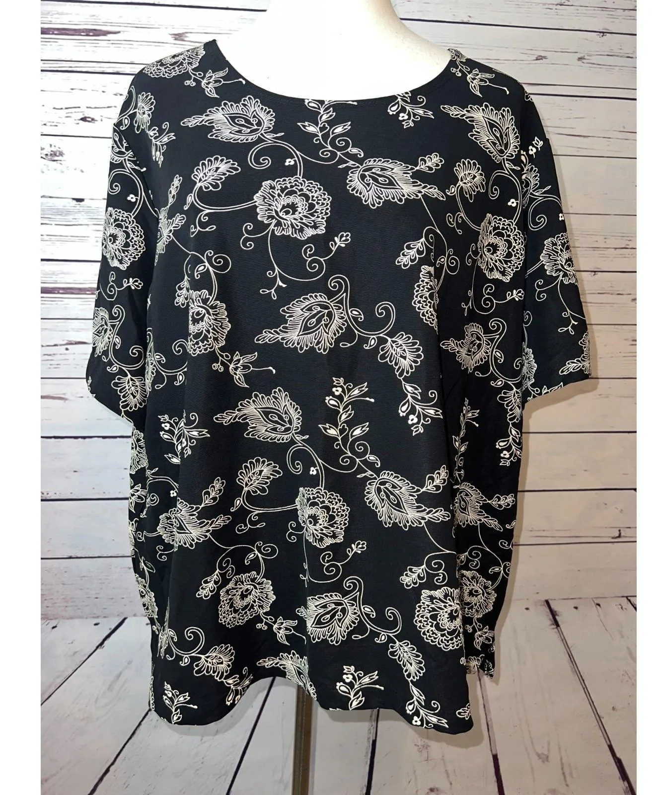 Susan Graver Style Blouse Plus size 3X 3XL Tunic Top Asian Black Shirt Nylon QVC - Image 1