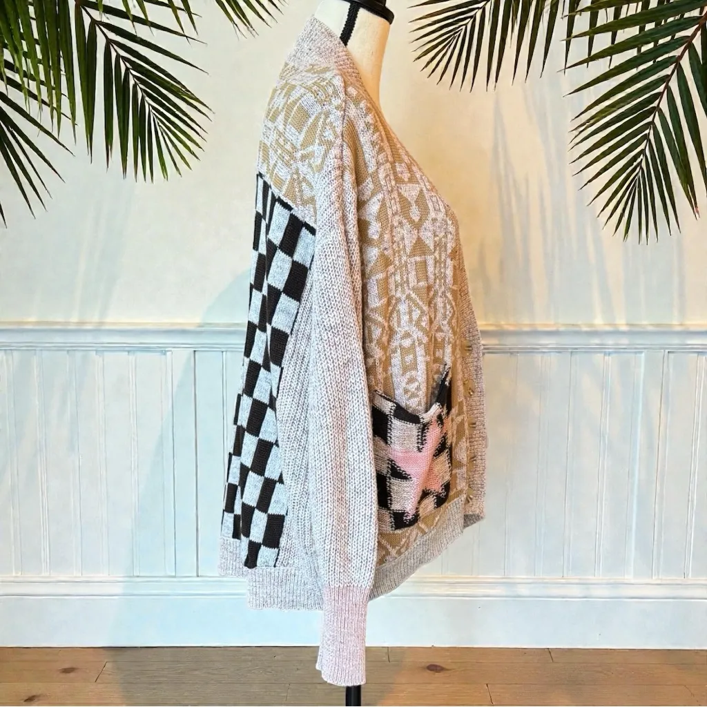 Anthropologie PILCRO Mash-up Colorblock Checkered Star Cardigan Sweater - Small - Image 3