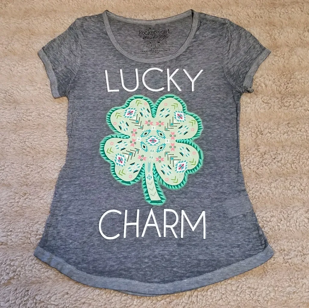 Rocker Girl Womens S Gray Burnout Lucky Charm Top - Image 2