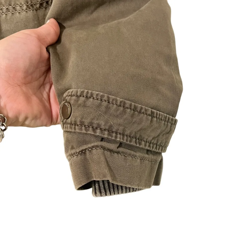 Zara Olive Green Faux Leopard Fur Removable Lining Hooded Winter Parka Coat S - Image 9