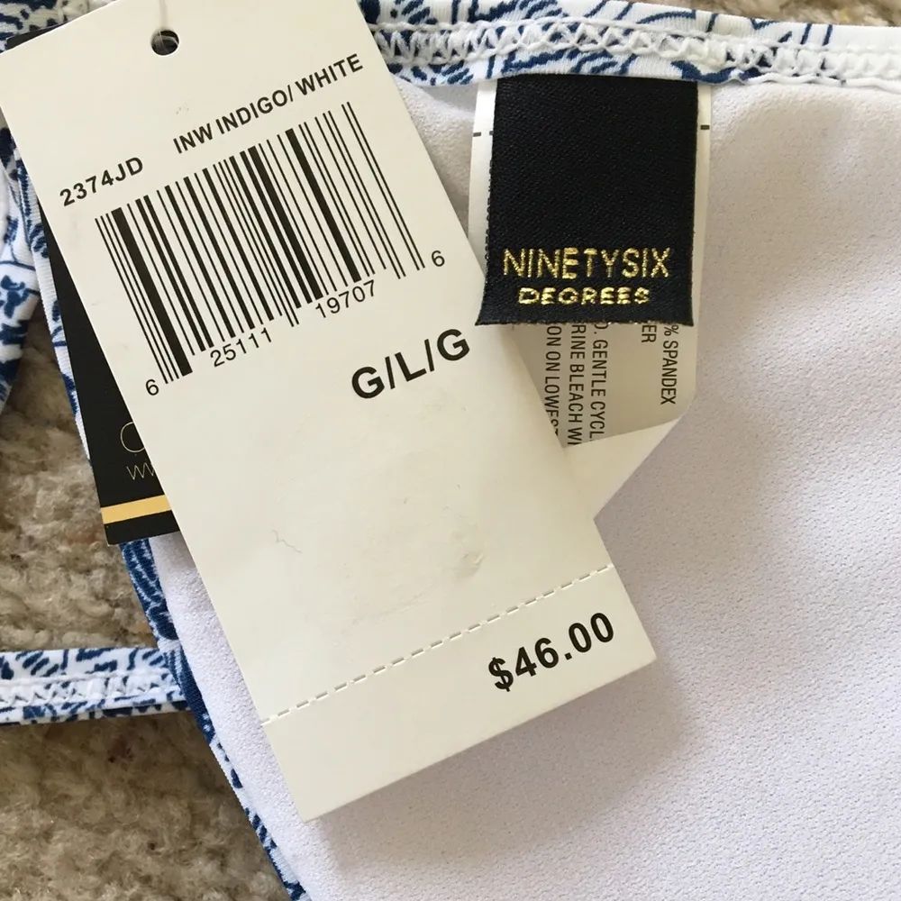 96degrees Blue White Tassel Tie Back Triangle Top Size L - Image 4