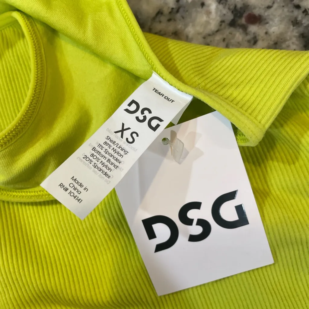 DSG Women's Neon Yellow Ribbed Tank Top Size XS - Image 2