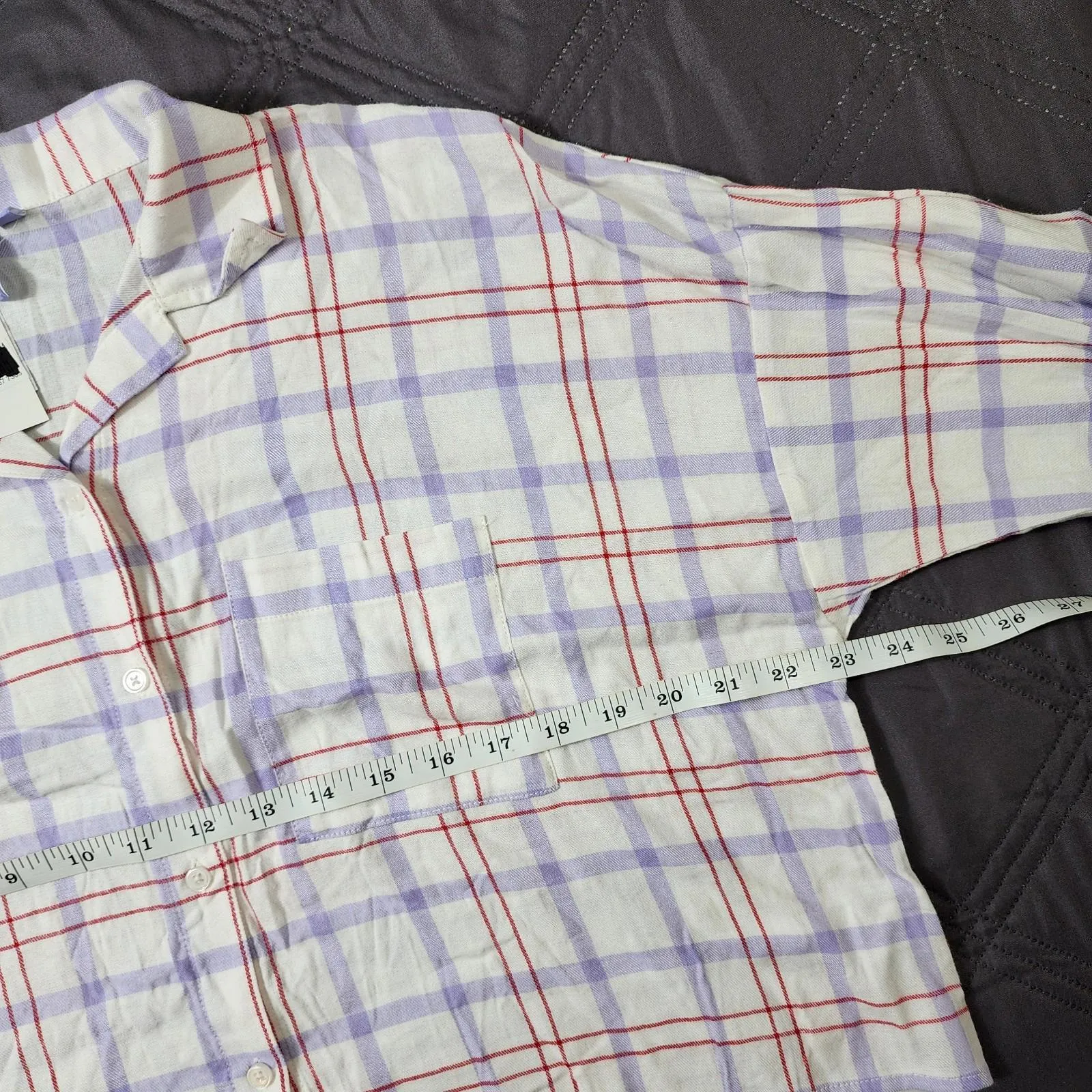 Florence by Mills Plaid White Purple Oversized Long Sleeve Cropped Size XS - Image 8