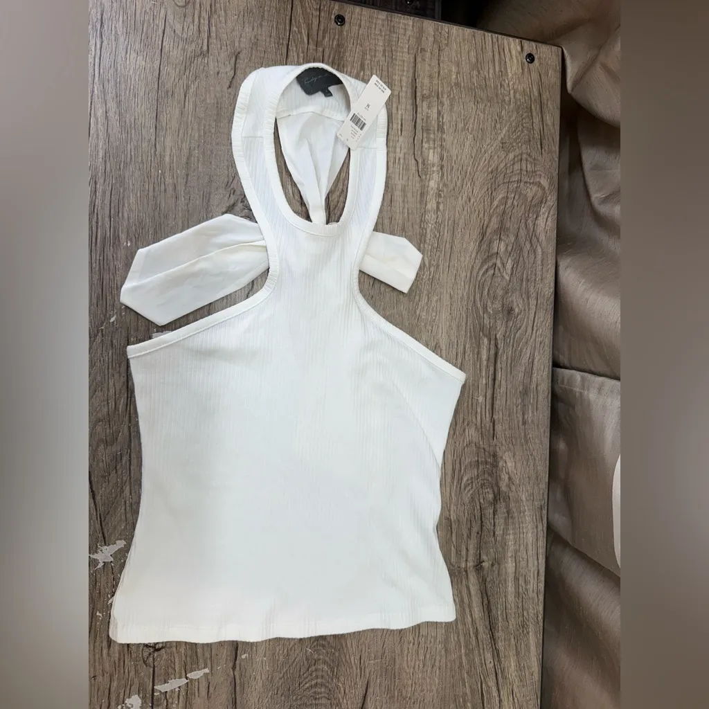 Anthropologie Racerback Bow-Tie Tank Sunday in Brooklyn White Cotton Size‎ m - Image 2