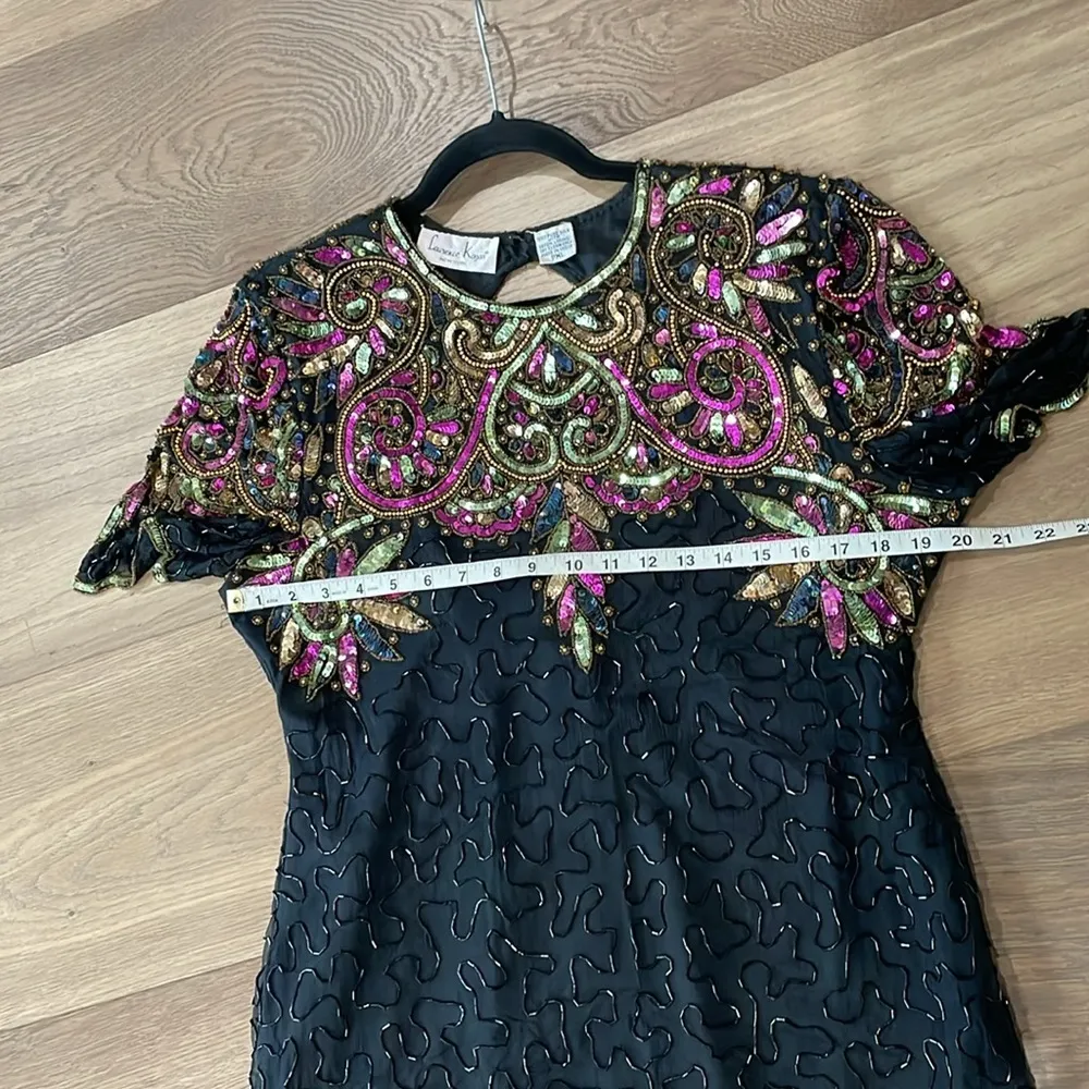 Laurence Kazar Silk Vintage Stunning Beaded Sequin Sexy Evening Gown Petite XL - Image 4