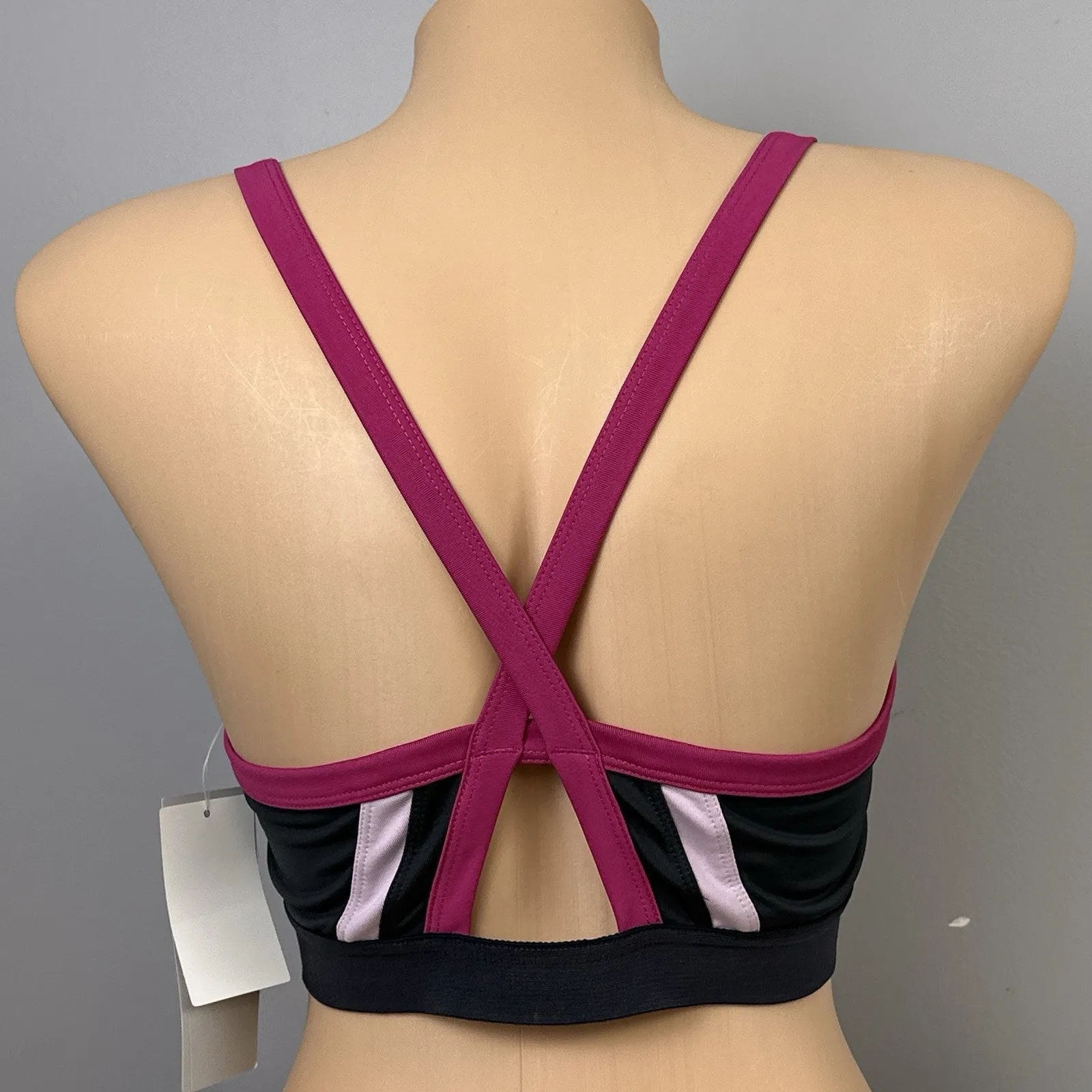 New Z By Zella Zenobia Sports Bra Size Medium Grey Ebony Pink Wire Free Unlined - Image 2