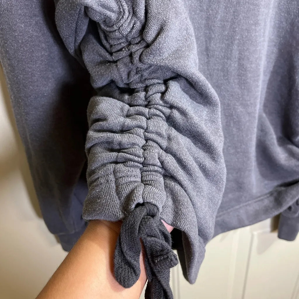 Aerie Side Ruched Hoodie Sweatshirt Gray Large Drawstring Comfy Pullover - Image 7