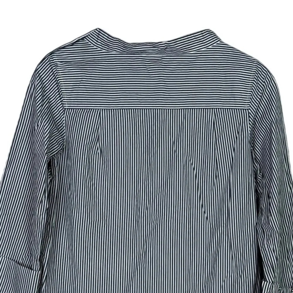 J. Crew Striped Poplin Funnel Neck Blouse Buttons on Left Shoulder 4P Grey White - Image 6