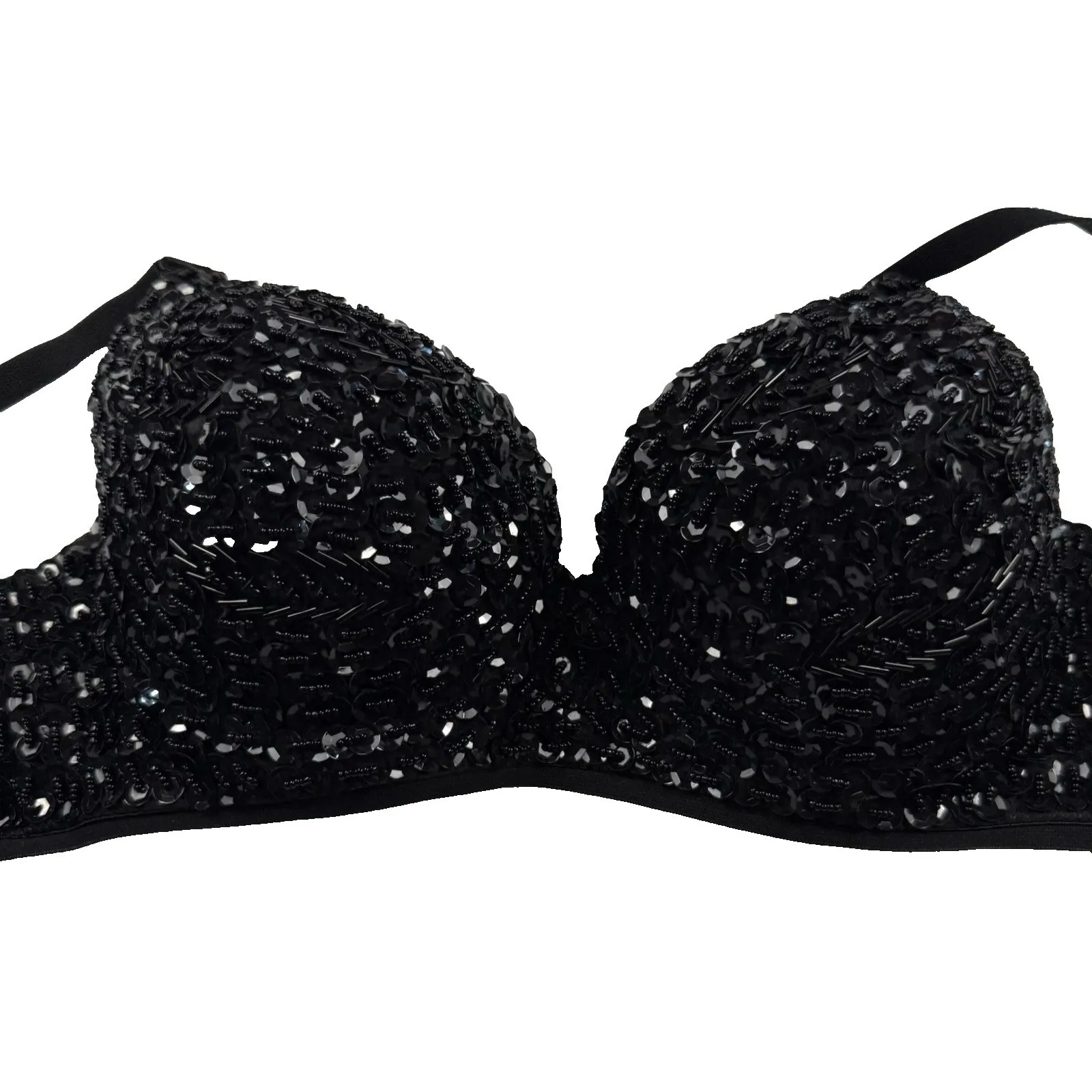 Black‎ Beaded Sequin Bra 38 Band Dance Costume Festival Rave Padded Convertible Black Size undefined - Image 5
