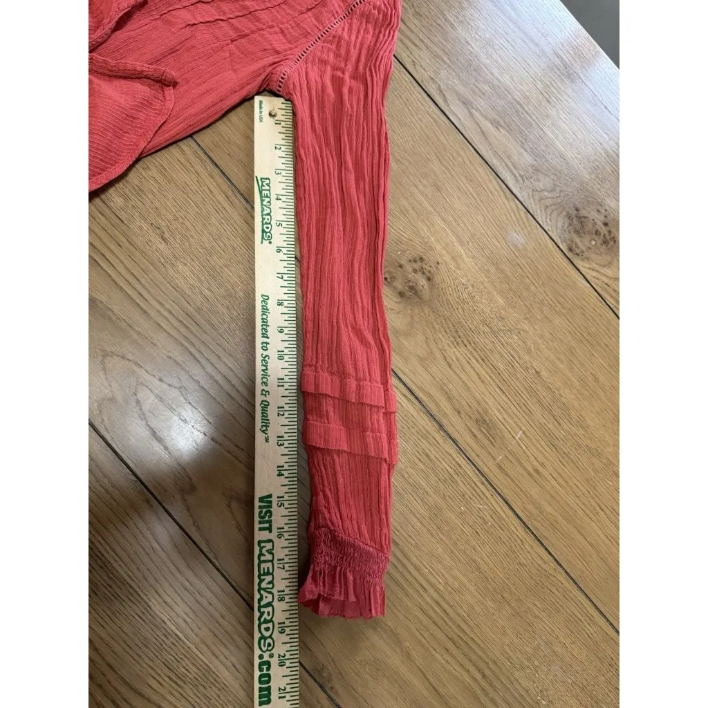 Faherty Willa Blouse Organic Cotton Women XS Peasant Top Shirt Puff Sleeve Coral - Image 12