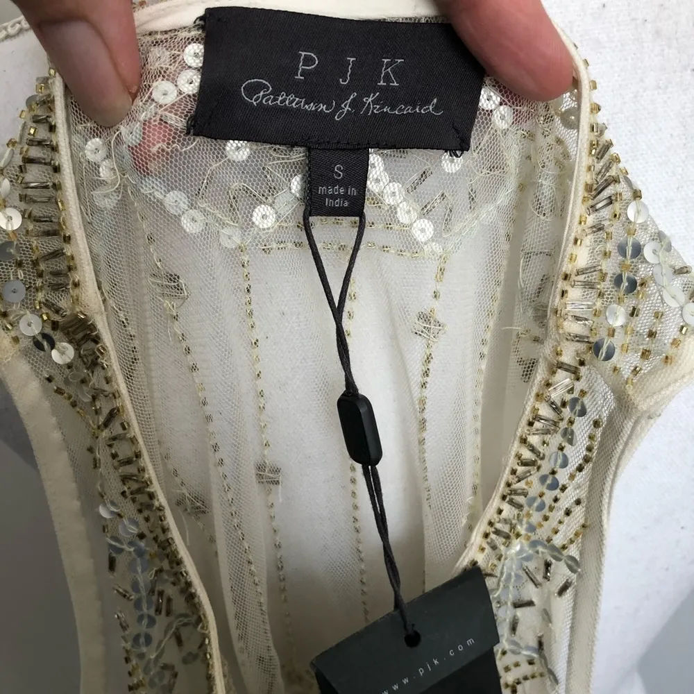 PJK Patterson J Kincaid Top Cami Sleeveless High Neckline Sequin Beaded Boho Gold - Image 14