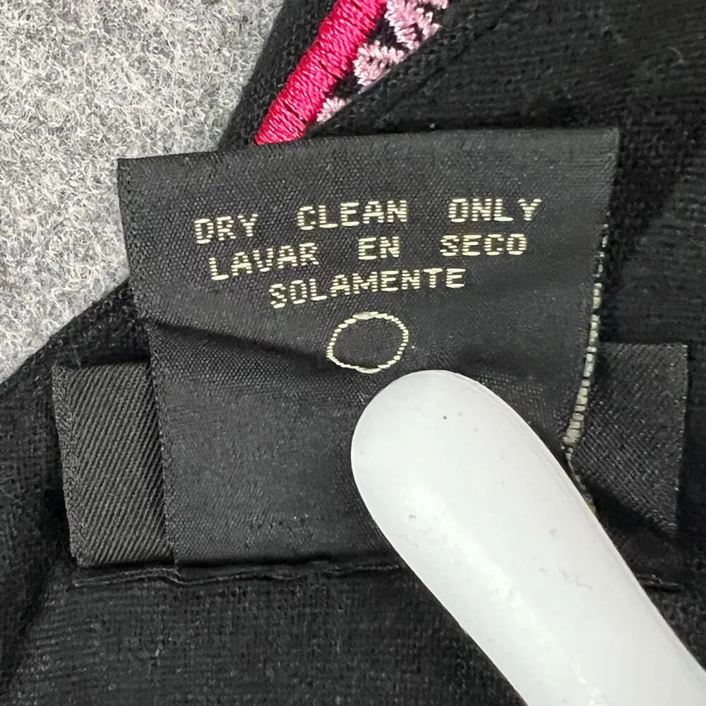 Vintage Citi Dress Womens 16 Black Embroidered Floral Linen Blend Slit Folk Boho - Image 14