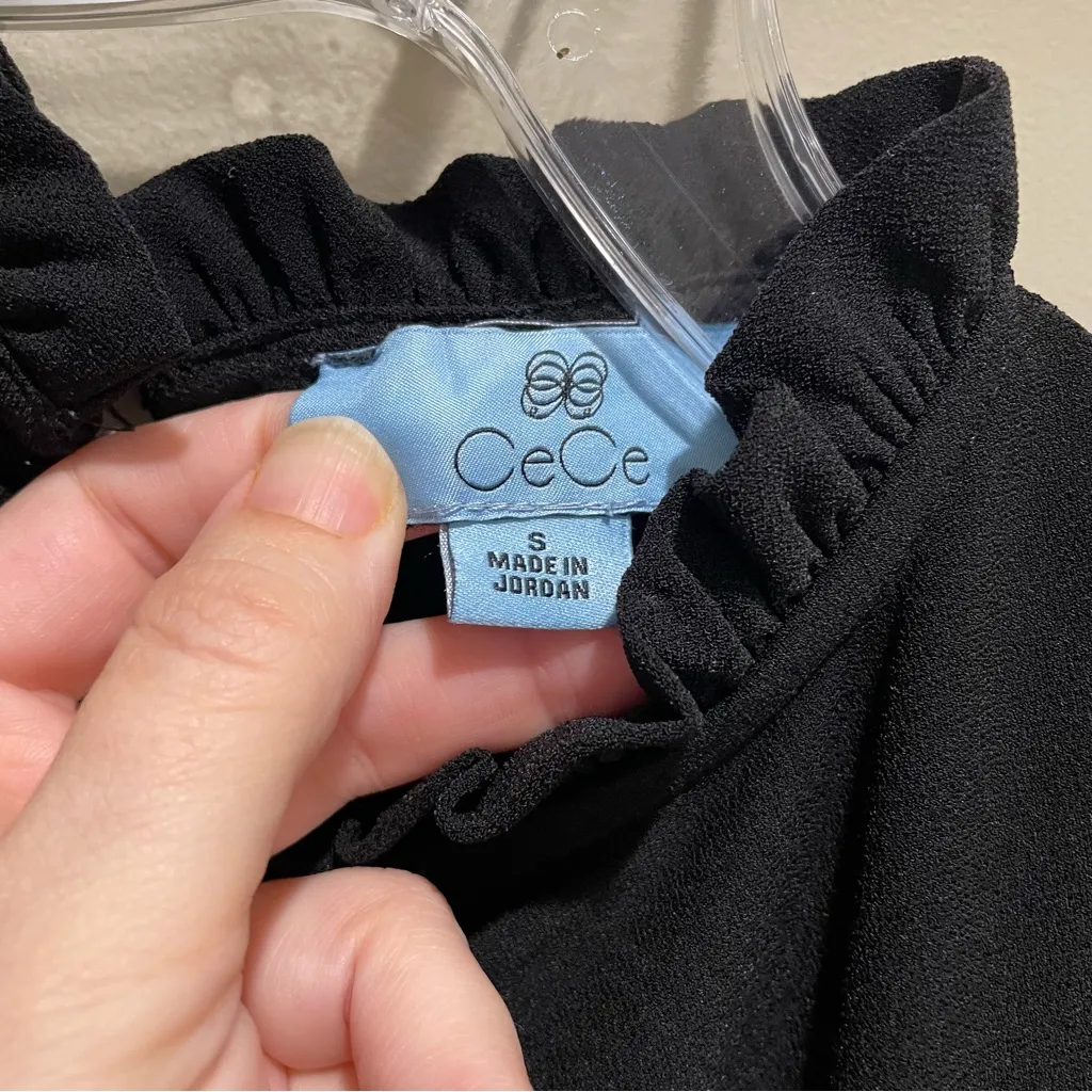 CeCe Ruffle Neck Puff Sleeve Blouse Black Women’s Size Small - Image 8