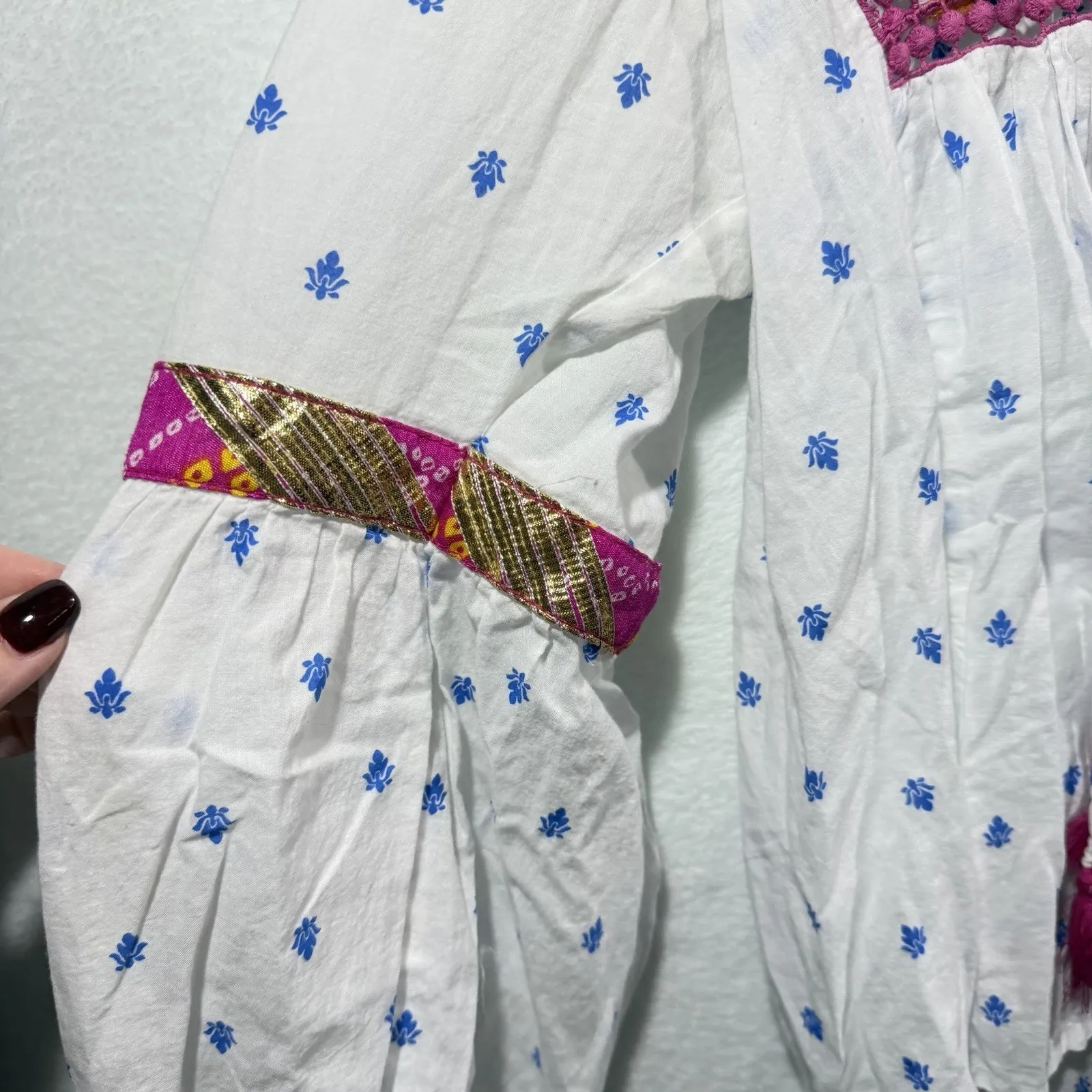 Miss June White Blouse Multicolor Embellishments 100% Cotton Boho Size undefined - Image 7