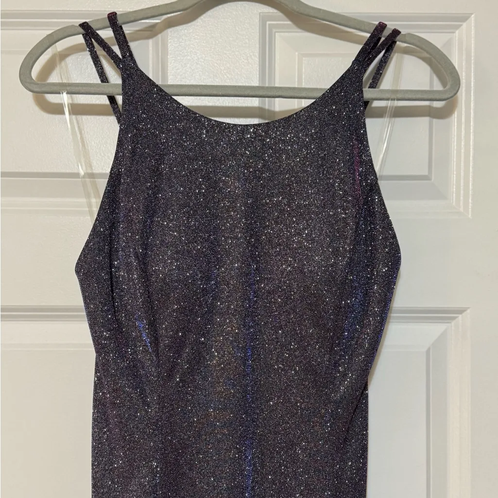 Juniors Dear Moon High Neck Cutout Back Iridescent Shimmer Formal Party Dress 13 - Image 7