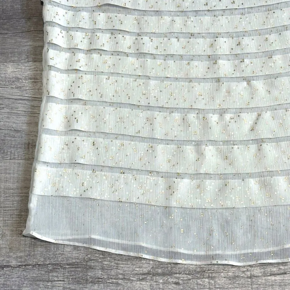 Sleeveless Sheer Tiered Blouse Women M White Metallic Gold Flecked Tank Top - Image 2
