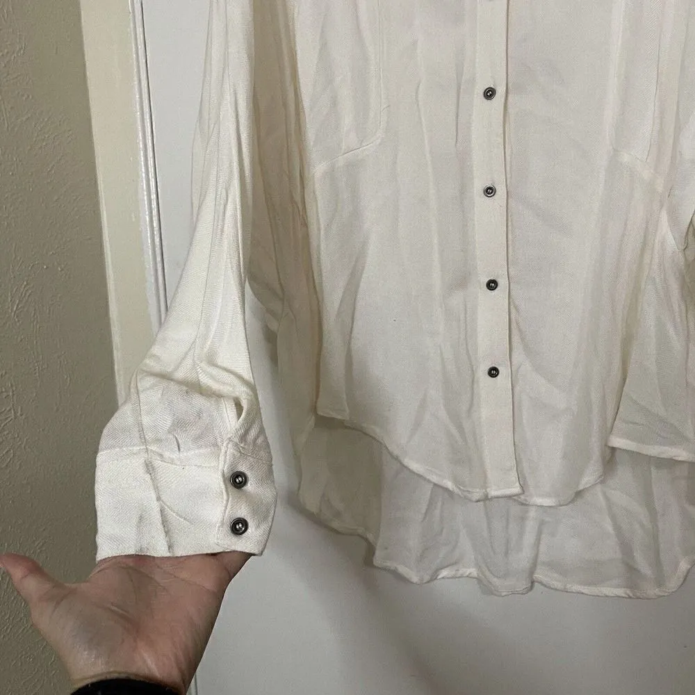 Free People ivory button down long sleeve collared popover tunic shirt Large - Image 3