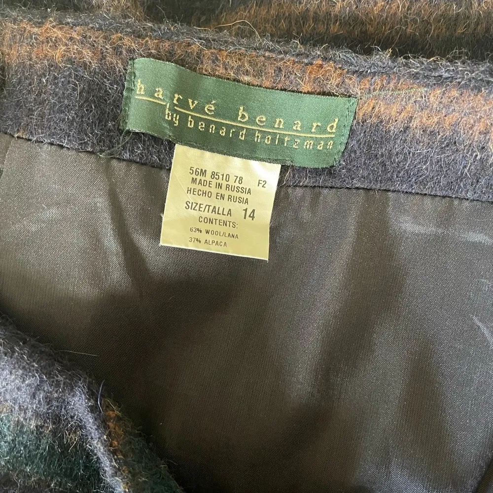 Vintage Harve Benard Wool Alpaca Long Navy Plaid Winter Skirt Pockets Size 14 - Image 5