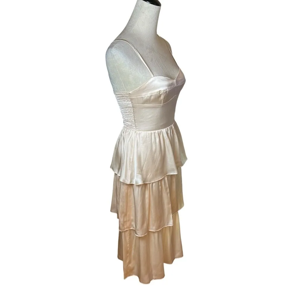Amanda Uprichard Rosalia Dress XS | 100% Silk Petal Pink Tiered Midi Slip Dress - Image 5