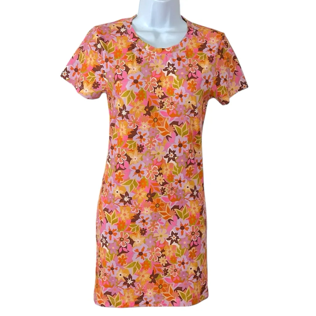Stone Fox Swim Bambi Baby Tee Dress in Retro Pop Size Small NEW 70s Floral Mini - Image 5