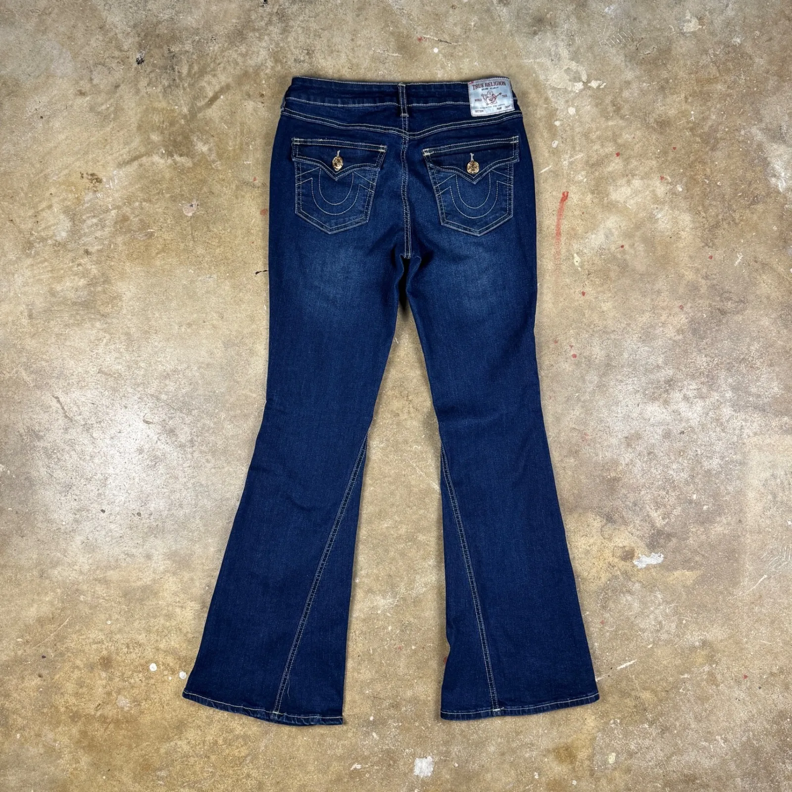 True Religion Joey Jeans Women 27 Blue Mid Rise Flare Stretch Denim Flap Pockets - Image 3