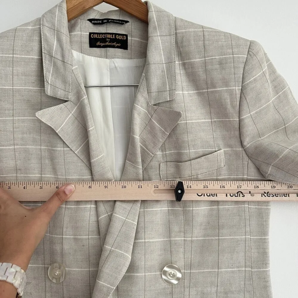 Vintage Linen Blend Jacket Women 6 Plaid Neutral Minimalist Old Money Equestrian - Image 11