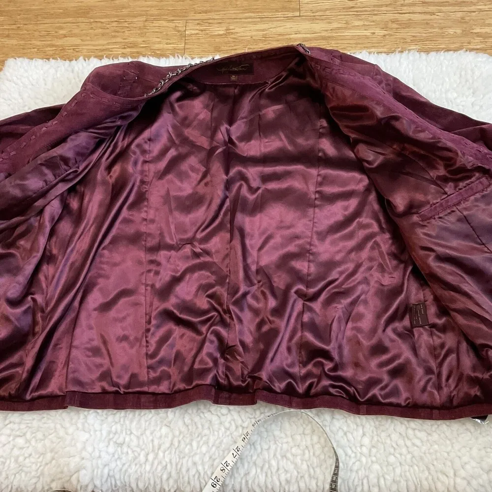 Hal Rubenstein Wine Suede Leather Metal Chain Detail Jacket Womens Size 3X New Purple - Image 5
