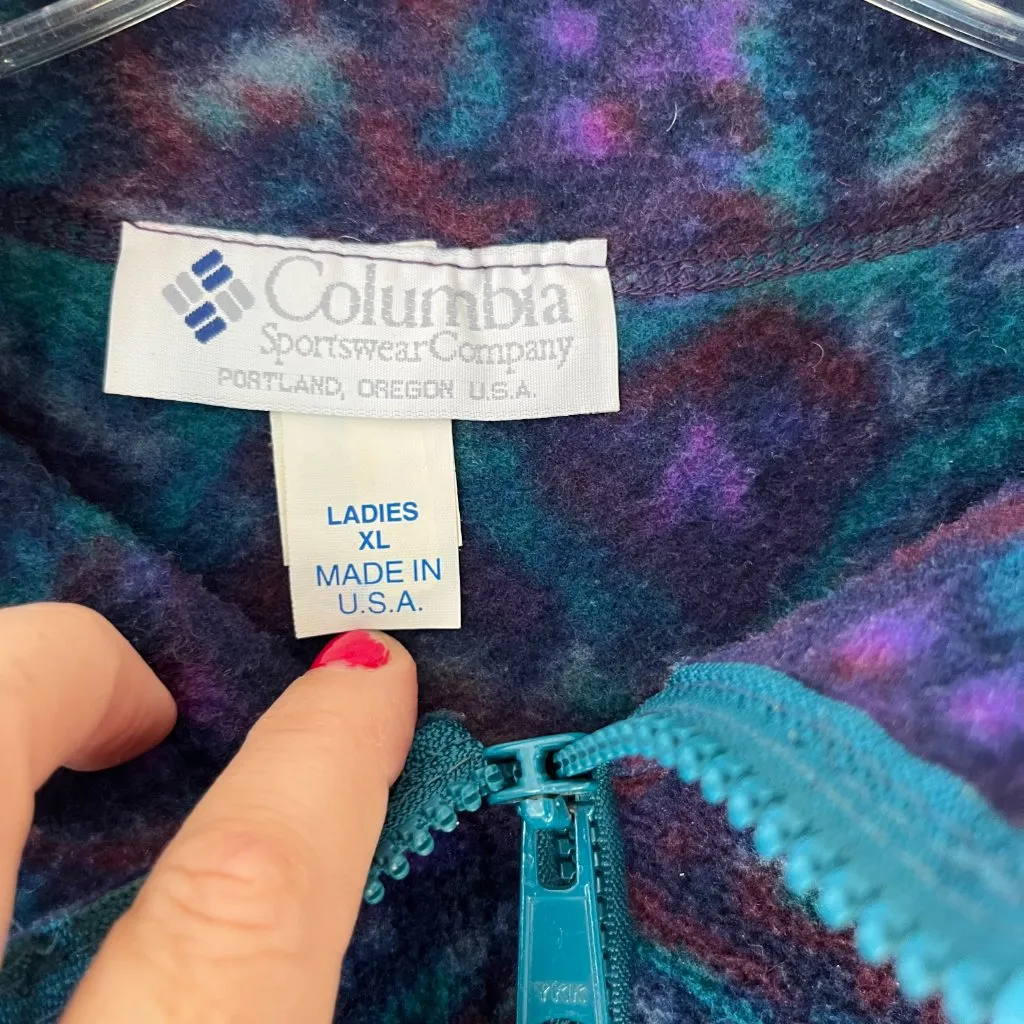 VTG 90s Columbia Womens XL Fleece Pullover Quarter Zip Jacket Mock Neck Blue - Image 2