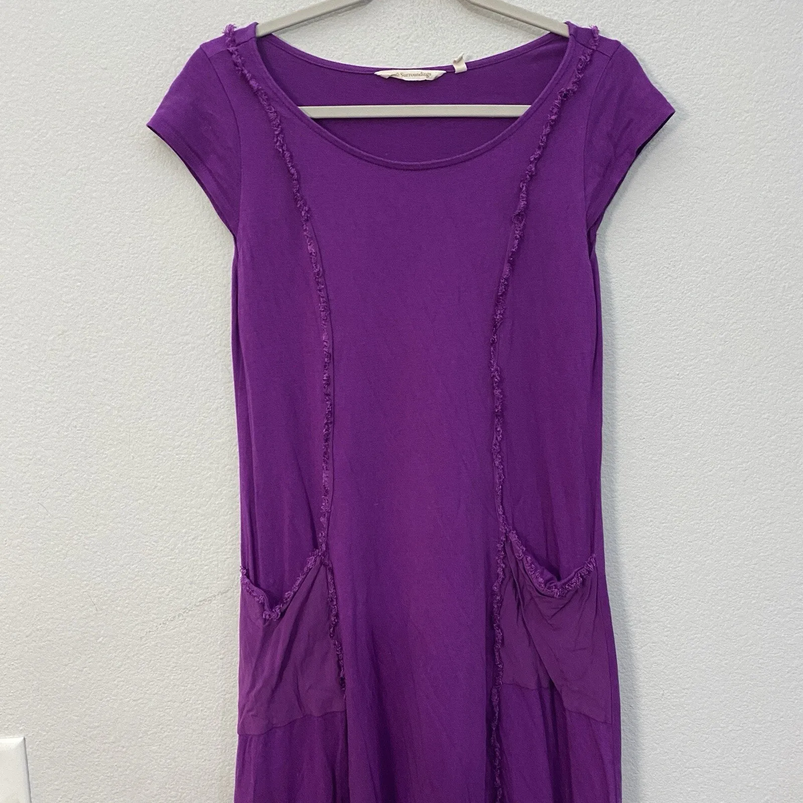 Soft Surroundings Midi Dress Size XS Purple Women's Short Sleeve Boho Pockets - Image 2
