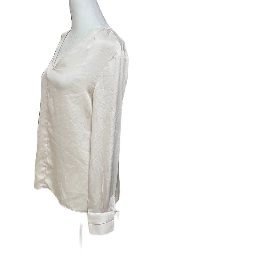 Beige Long Tie Sleeve V-Neck Blouse Size XS - Image 5