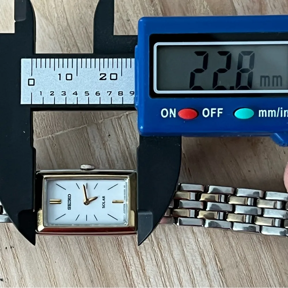 Seiko Solar Ladies Watch Rectangular White Dial Two-Tone Stainless Bracelet - Image 9