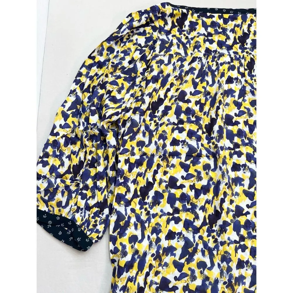 Chelsea & Theodore Blouse Size L Yellow Navy V - Image 5
