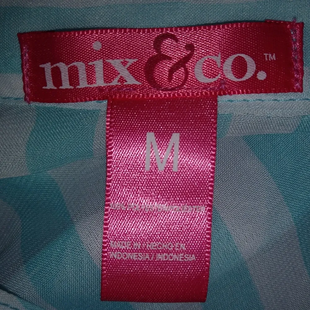 Mix & Co. M Aqua White Stripe Sheer Top Blue Size M - Image 2