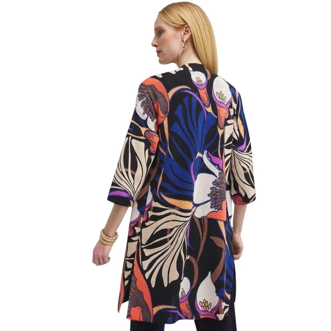 Chicos Floral Open Front Cardigan Duster Kimono Size L Slits Artsy Tropical Boho - Image 6