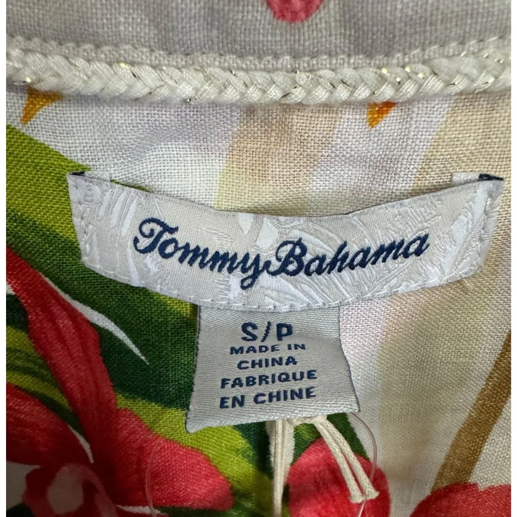 Tommy Bahama Calli Cove Linen Shirt Coconut Floral Tropical Top Women's Small S - Image 9