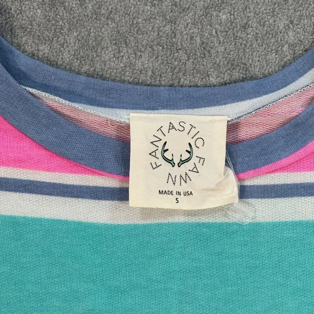 Fantastic Fawn Striped Dolman Sleeve Oversized Top Womens Small Pink Blue Green - Image 2