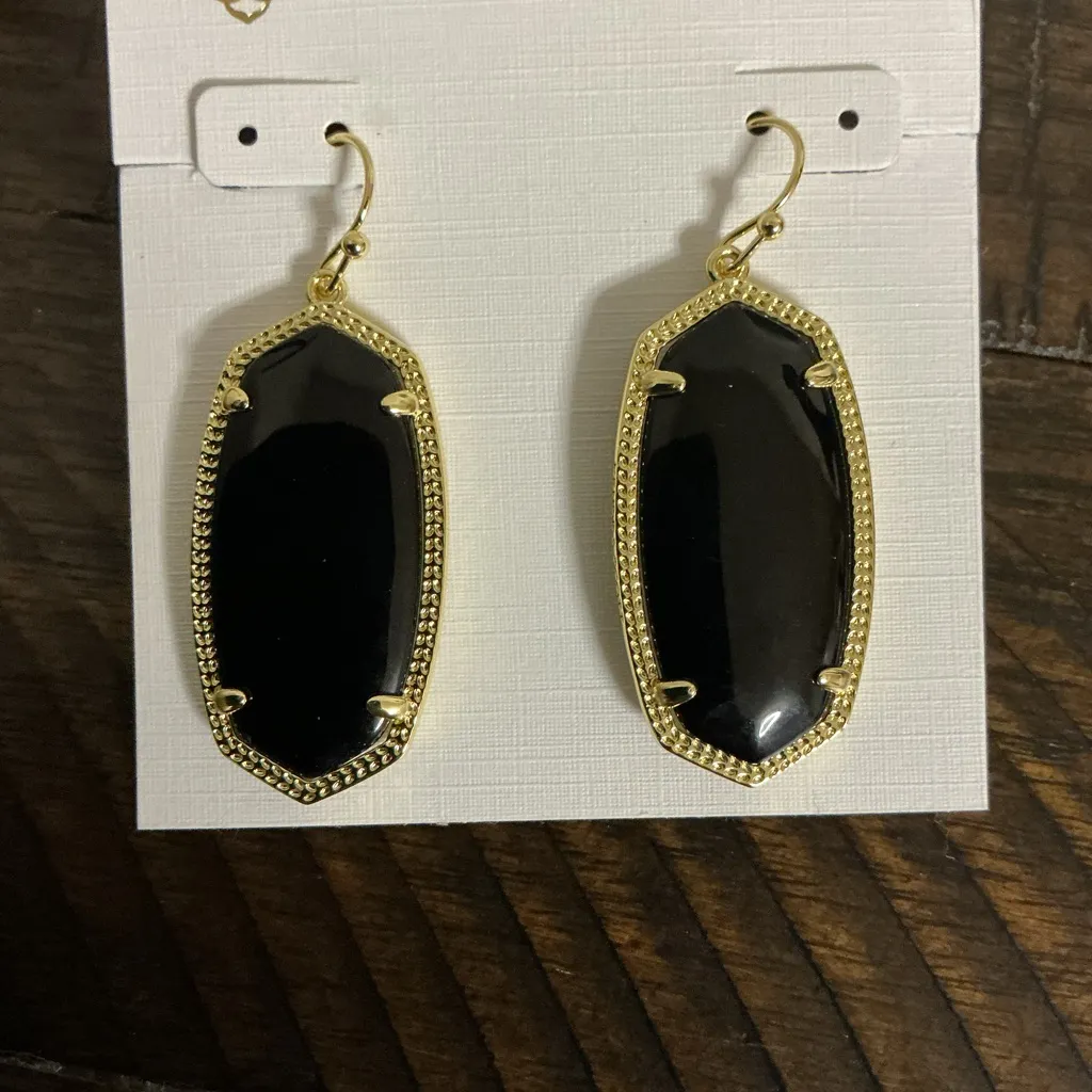 NWT Kendra Scott Black Drop Earrings Gold Tone - Image 3