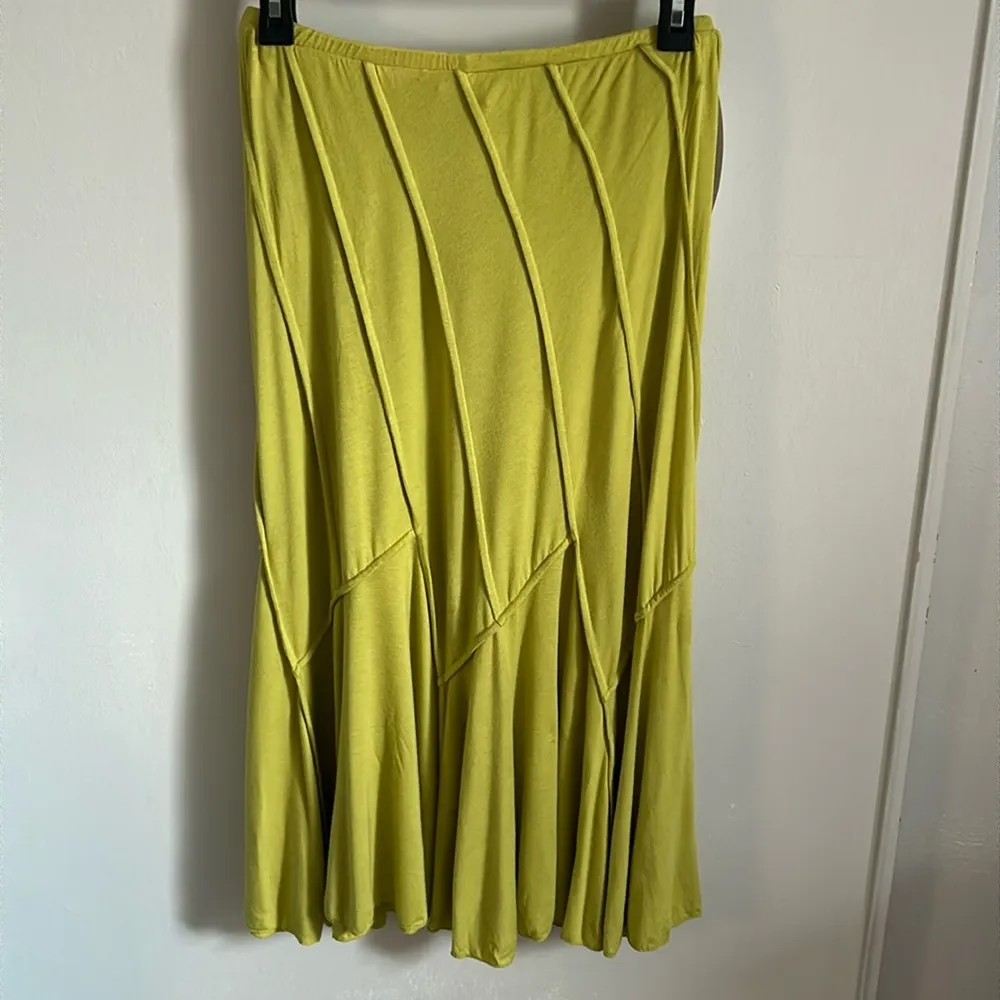 Lapis Women’s Luxe Jersey Knit Boho Inside Out Patchwork Seems Green Skirt - Image 2