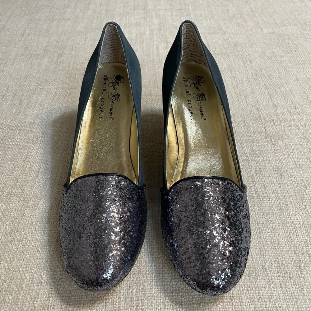 Matt Bernson Blue Leather Suede Heels with a Glitter Cap Toe Size 11 - Image 2