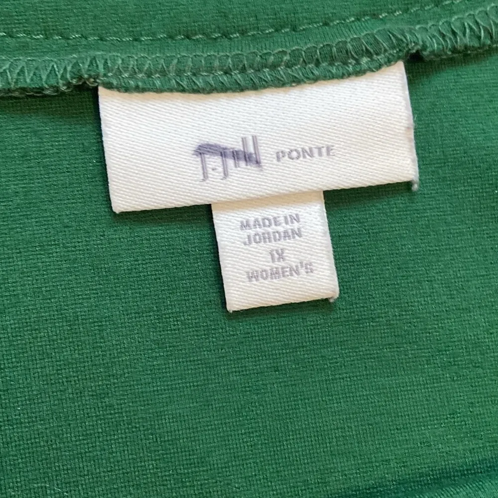 J Jill Ponte Green Ruffle Hem Stretch Long Sleeve A-Line Midi Dress Size 1X - Image 10