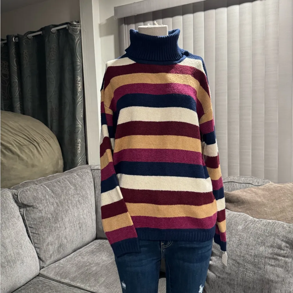 St. John's Bay Multicolor Striped Turtleneck Sweater - Image 2