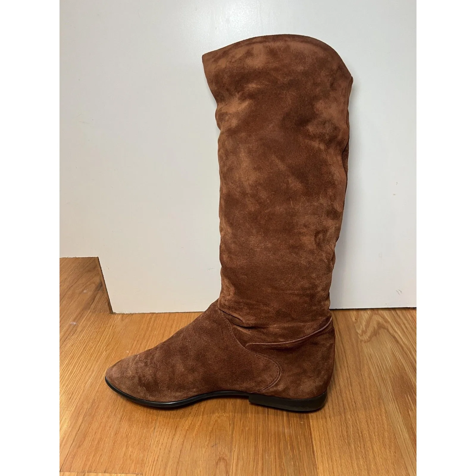 Vintage Slouch Boots Womens Size 8.5 Brown Faux Suede Knee High Flat 80s - Image 5