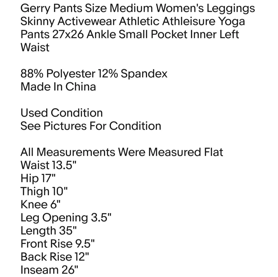Gerry Pants Size Medium Women's Leggings Skinny Activewear Athletic Athleisure Yoga Pants 27x26 Ankle  - Image 6