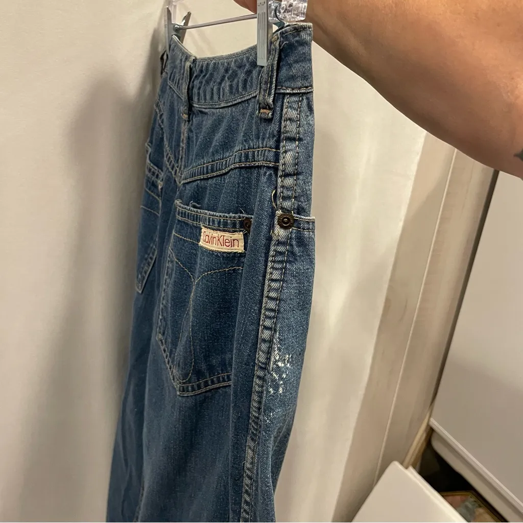 Vintage 70s-80s Calvin Klein denim jean midi skirt broken in pockets - Image 6