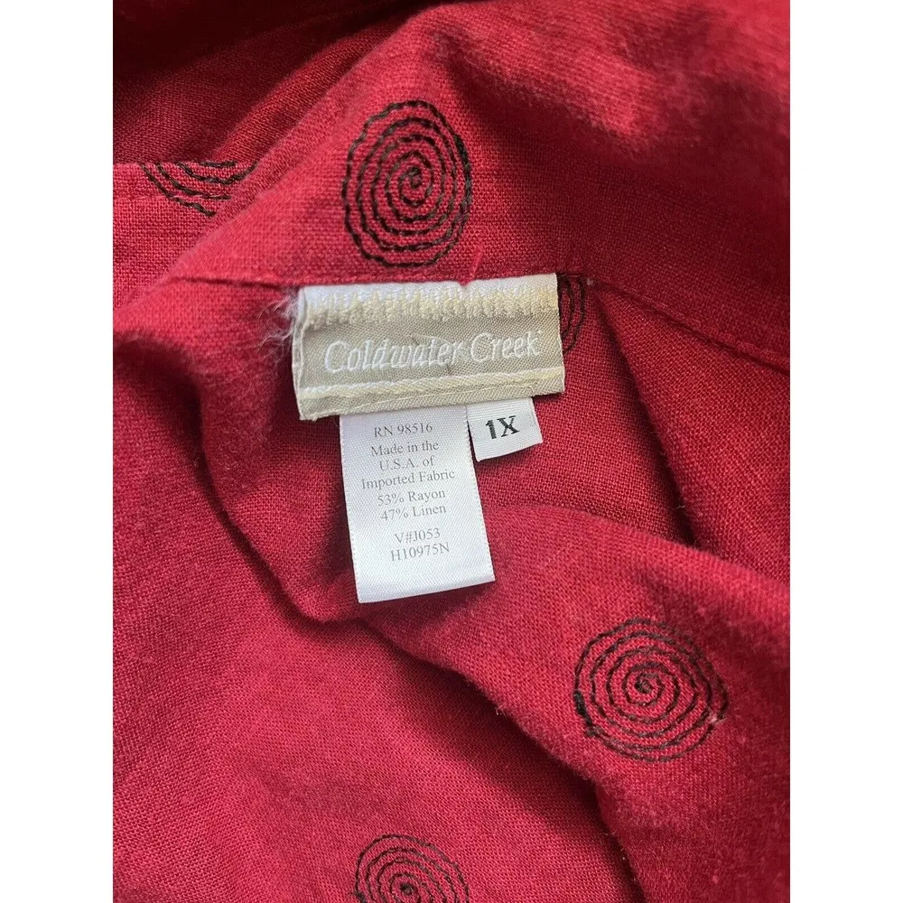 Coldwater Creek Maroon Red Artsy Linen Blend Midi Dress Jacket 2pc Set Size 1X - Image 8