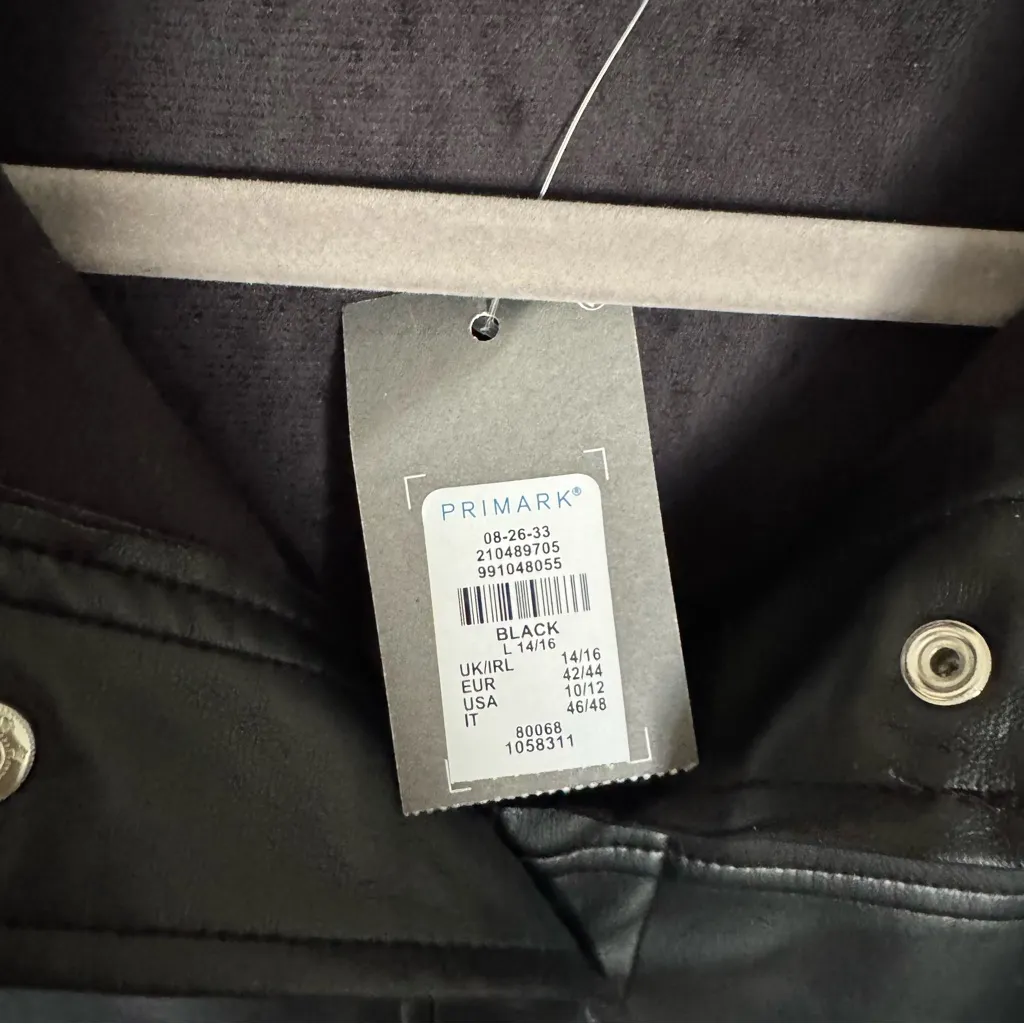 NWT Primark Faux Leather Button Down Shirt Jacket Shacket Black Size L - Image 4