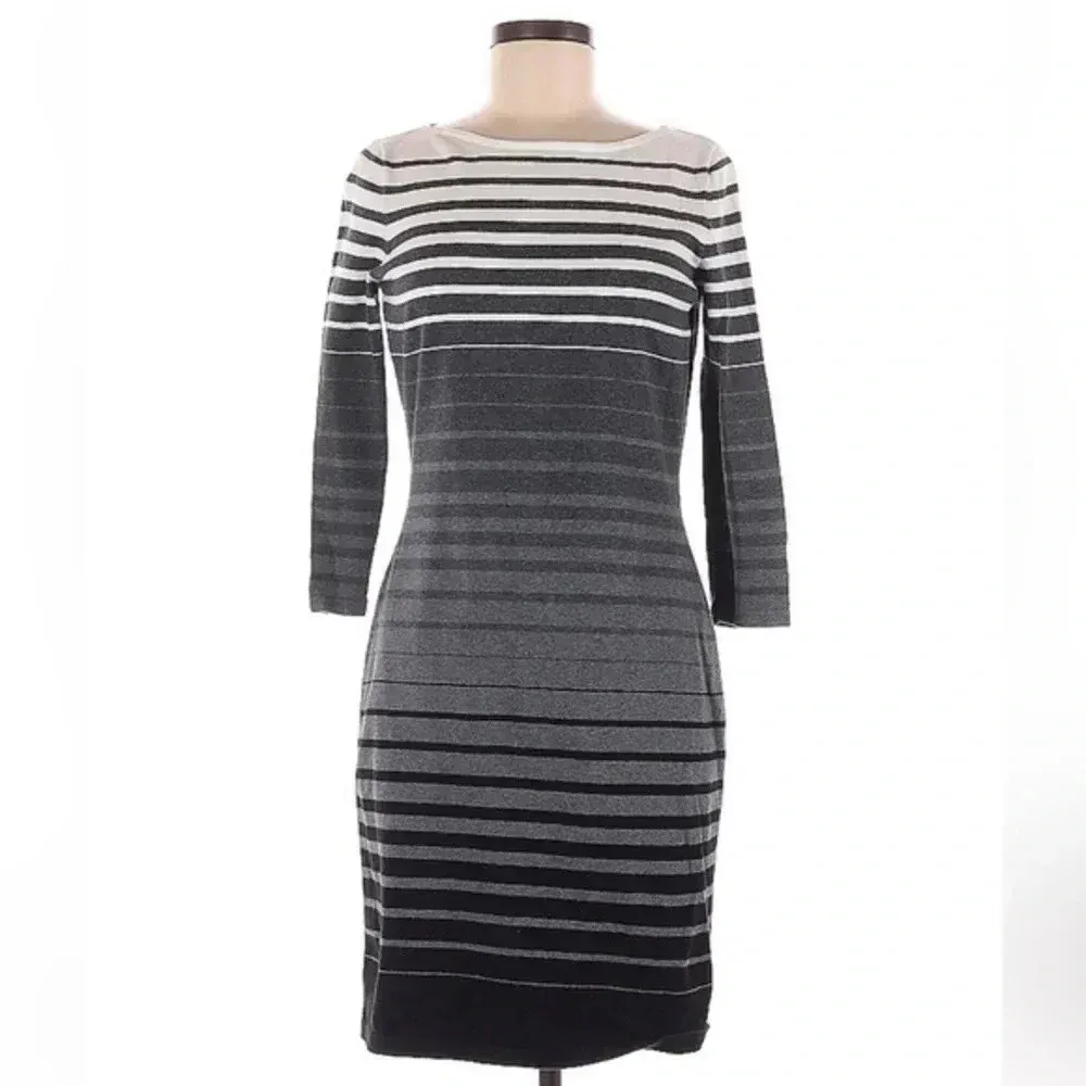 Lauren Ralph Lauren Ombre Grey White Black Striped Sweater Midi Dress Size Med M - Image 2