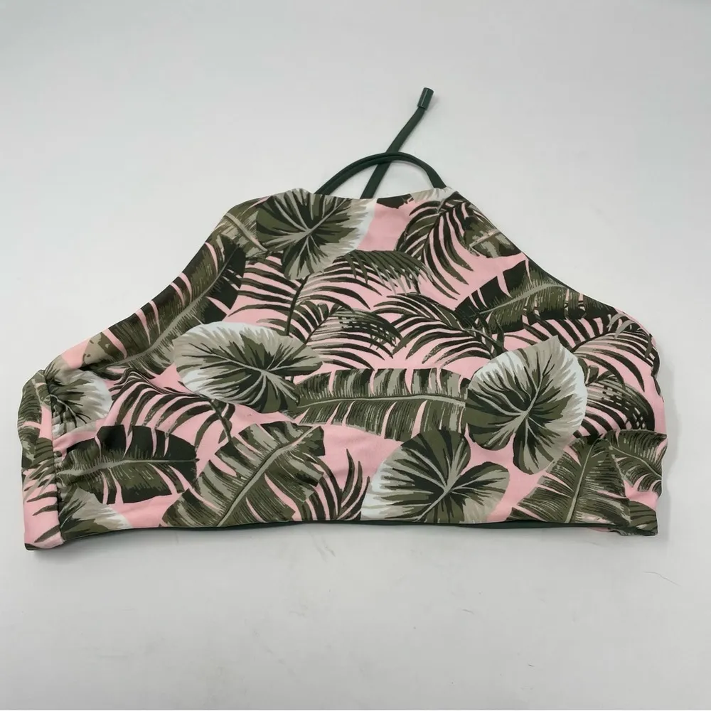 Lands’ End Pink and Green Palm Tree Print Reversible Bikini Swim Suit Medium - Image 3