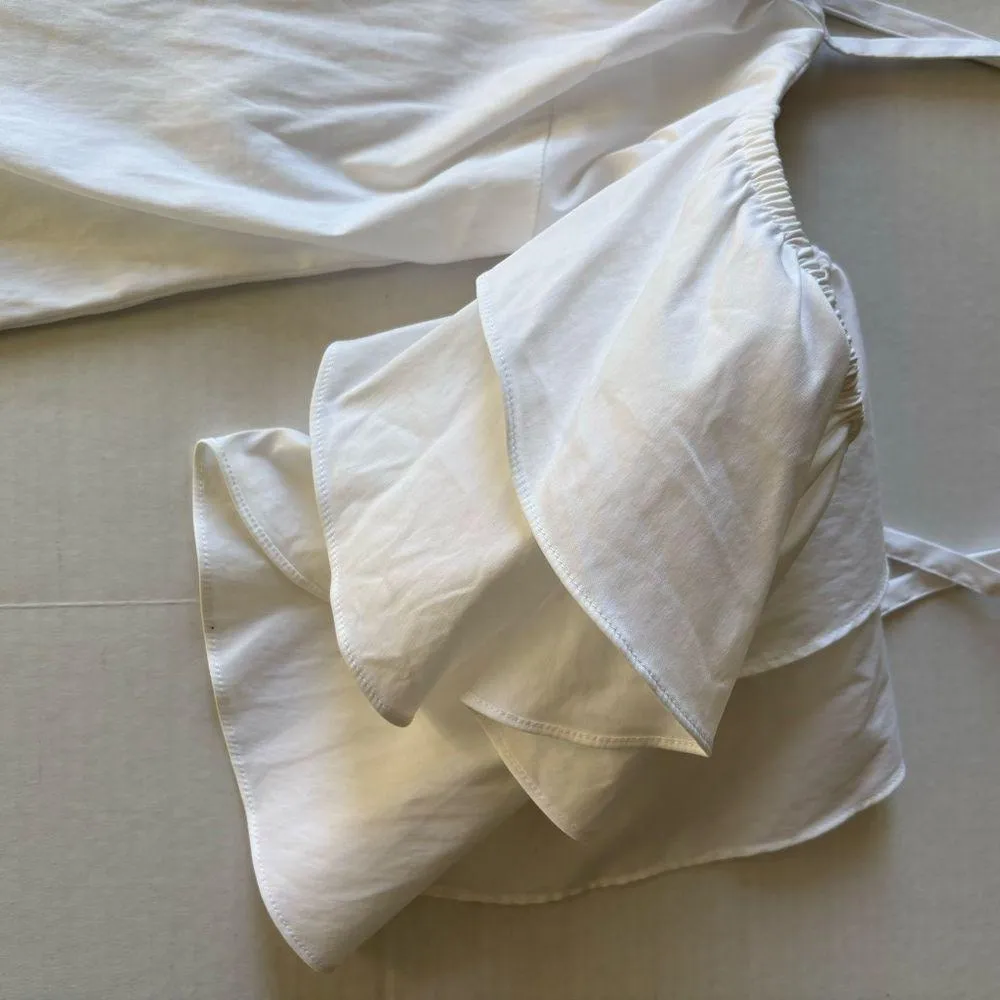 White House black market Indie cold shoulder blouse white tiered ruffle sleeve 4 - Image 3